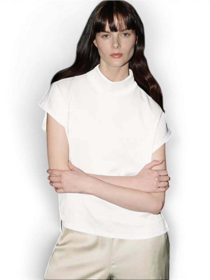 Witte shirtblouse met opstaande kraag in satijn ALaria Drykorn 