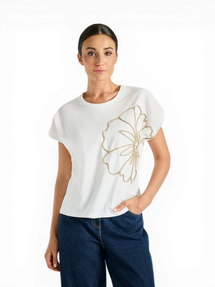 Creme kleurige T-shirt met bloem Marie Mero