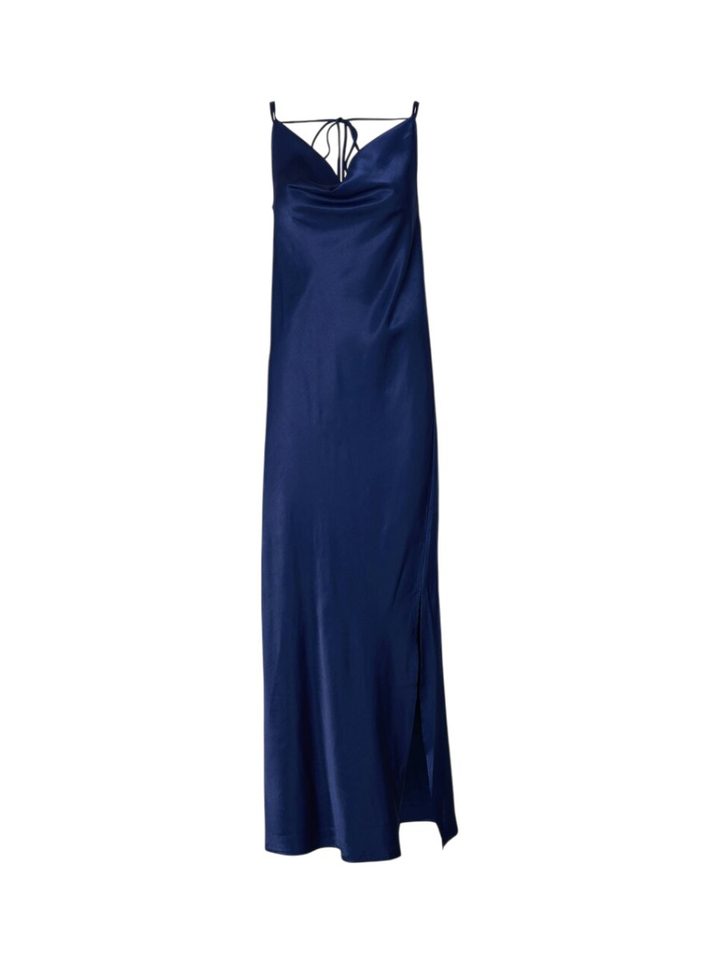 Donkerblauwe feestelijke maxi-jurk met split Selected 