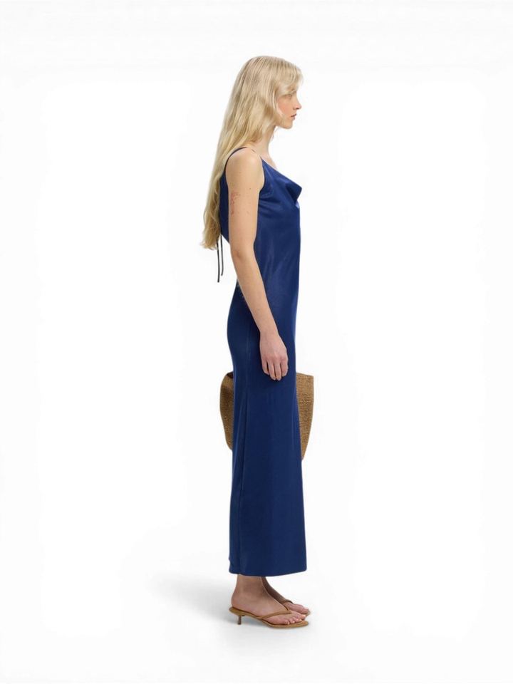Donkerblauwe feestelijke maxi-jurk met split Selected 
