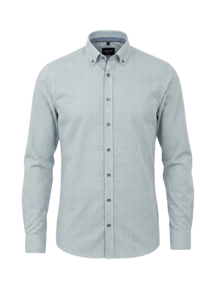 Blauw hemd met fijne print (body fit) met langemouwen Vanti