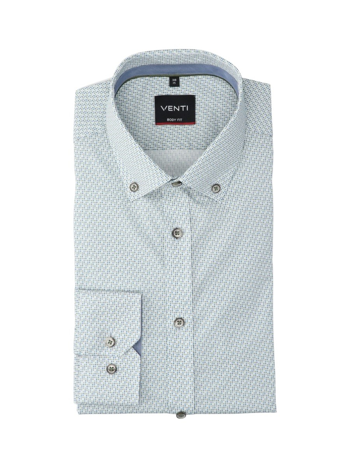 Blauw hemd met fijne print (body fit) met langemouwen Vanti