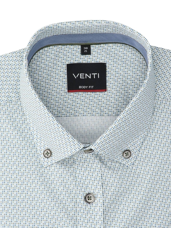 Blauw hemd met fijne print (body fit) met langemouwen Vanti