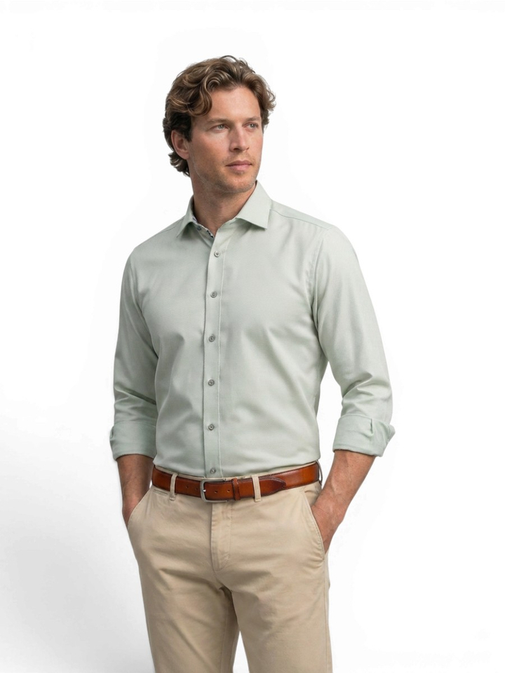 Groen katoenen hemd (body fit) met lange mouwen Venti