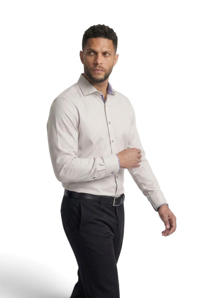 Beige katoenen hemd ( regular fit) met lange mouwen Venti