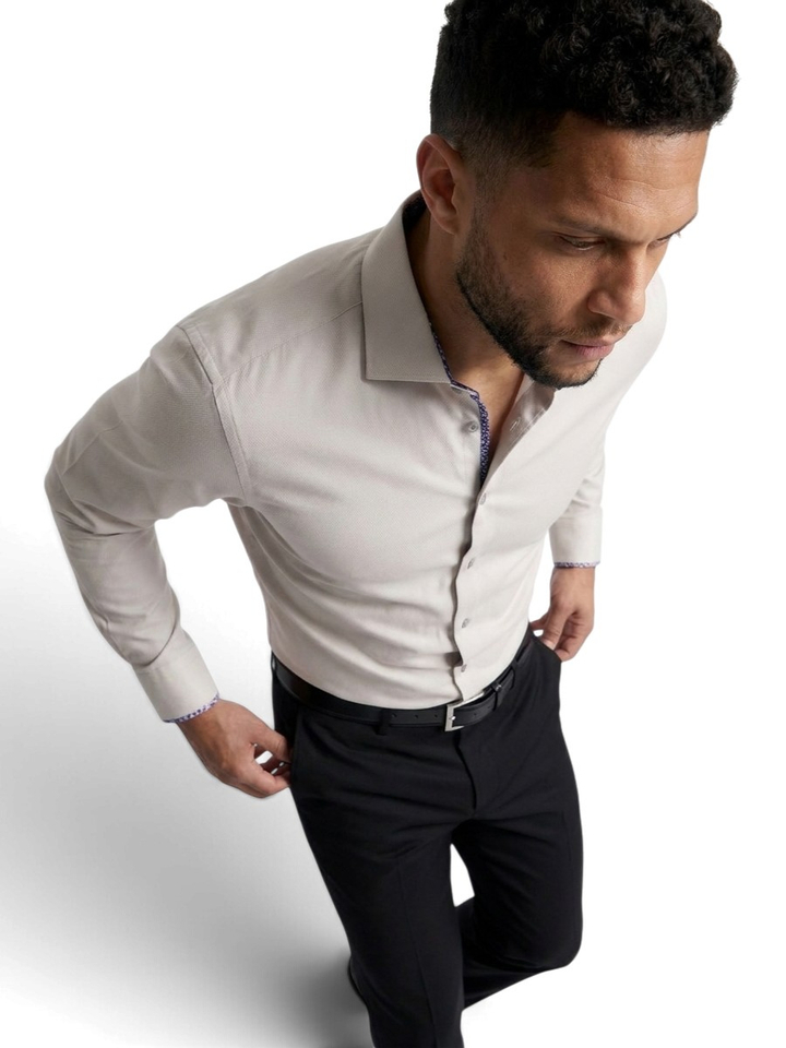 Beige katoenen hemd ( regular fit) met lange mouwen Venti