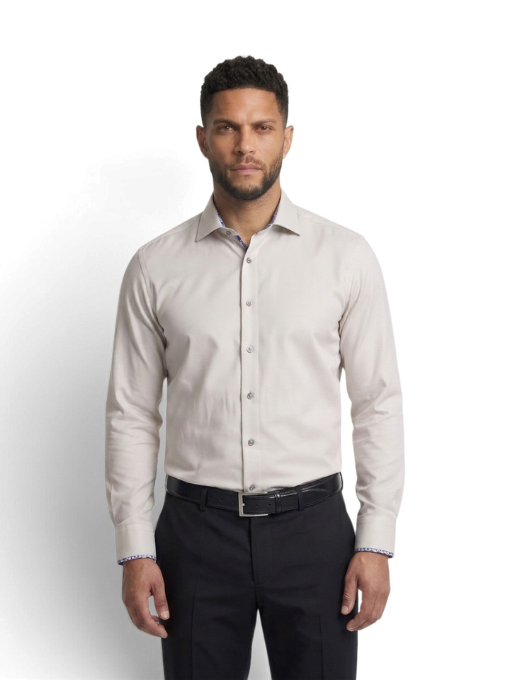 Beige katoenen hemd ( regular fit) met lange mouwen Venti