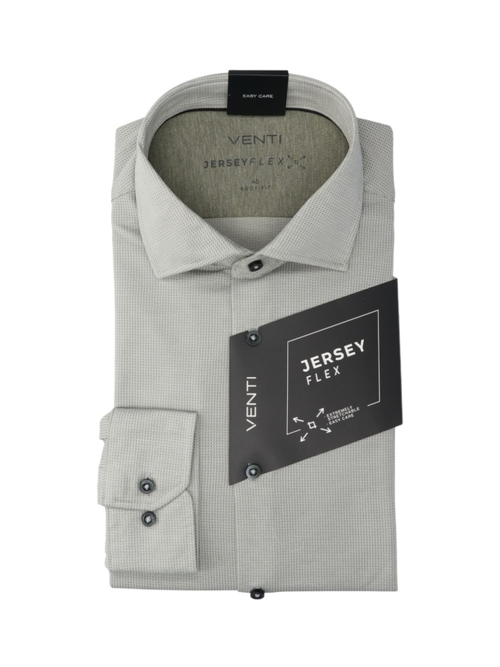 Groen hemd met fijne print (body fit) met lange mouwen Venti
