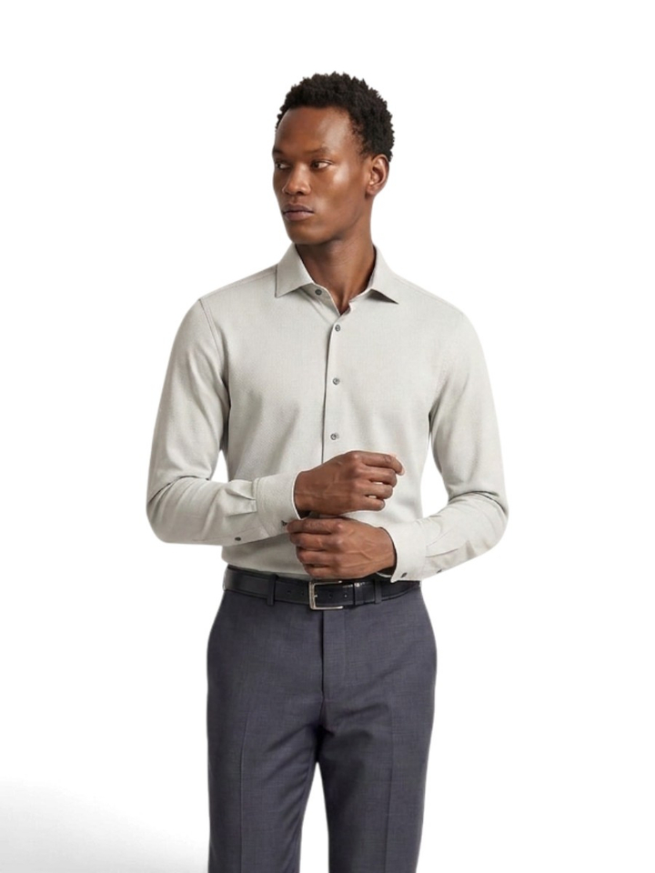 Groen hemd met fijne print (body fit) met lange mouwen Venti