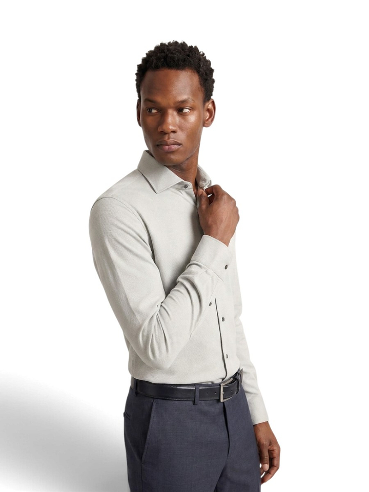Groen hemd met fijne print (body fit) met lange mouwen Venti