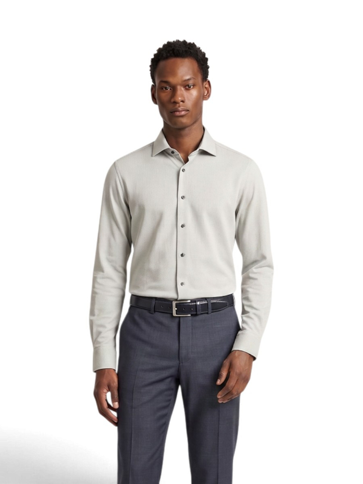 Groen hemd met fijne print (body fit) met lange mouwen Venti