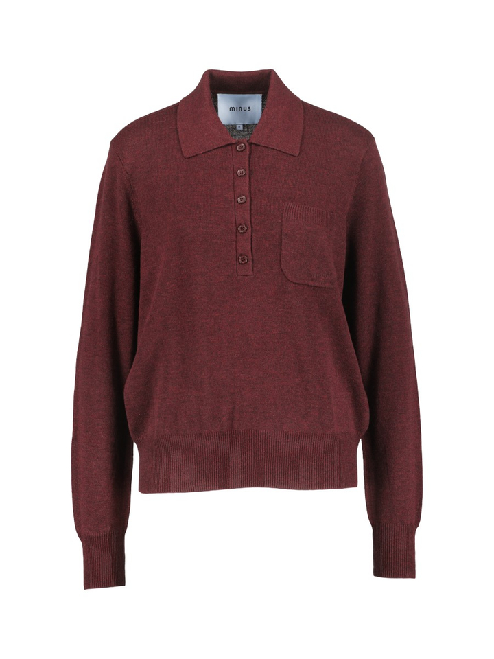Wijnrode polo met lange mouwen Minus