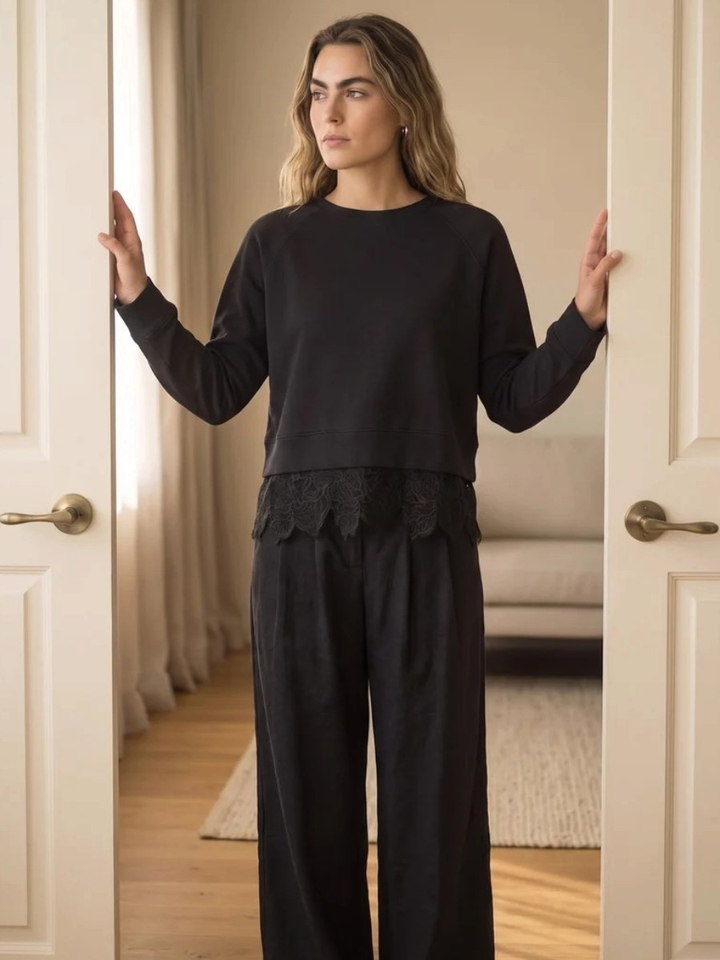 Zwarte wijde broek met plooien TOSCA Peppercorn