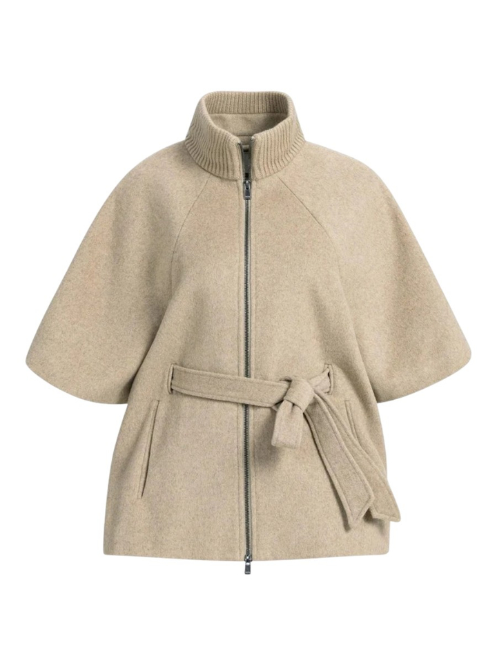 Beige korte manteljas met rits en lint achteraan Yaya