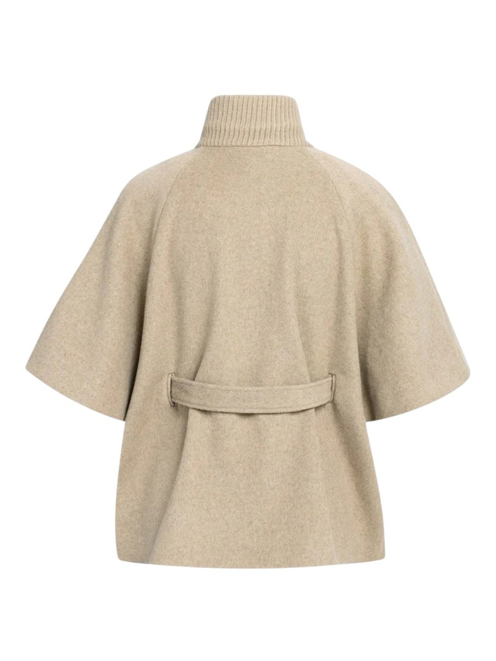Beige korte manteljas met rits en lint achteraan Yaya