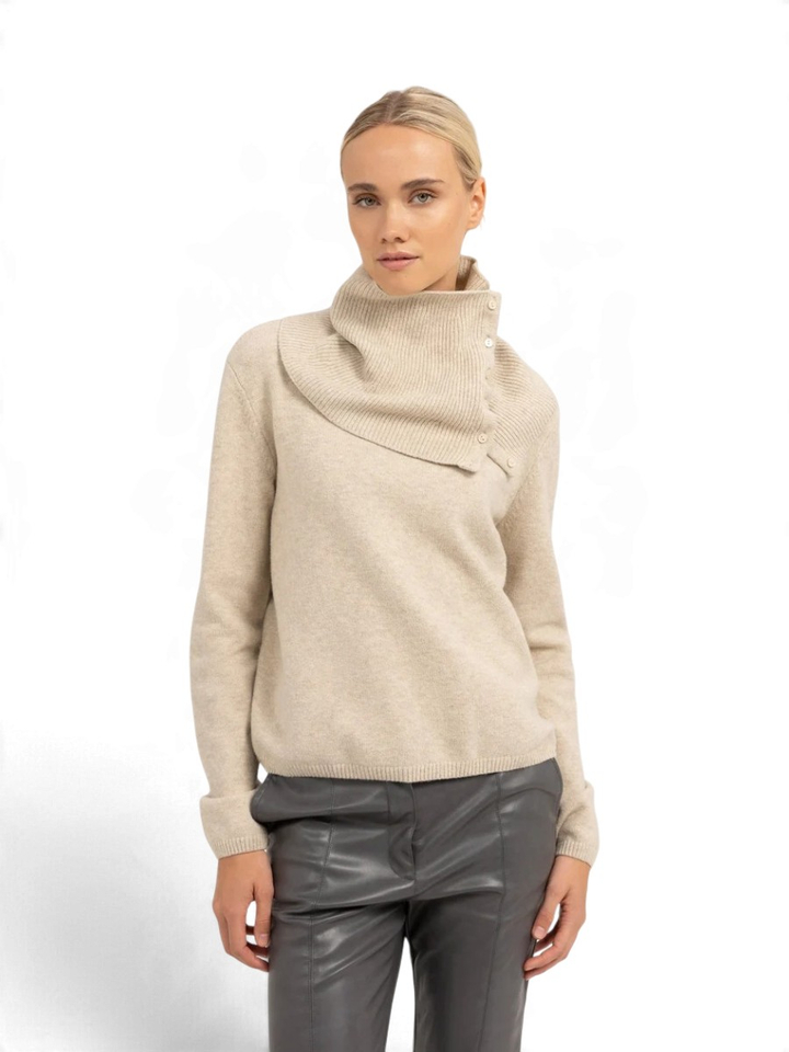 Beige trui met ronde hals en afneembare coll Yaya