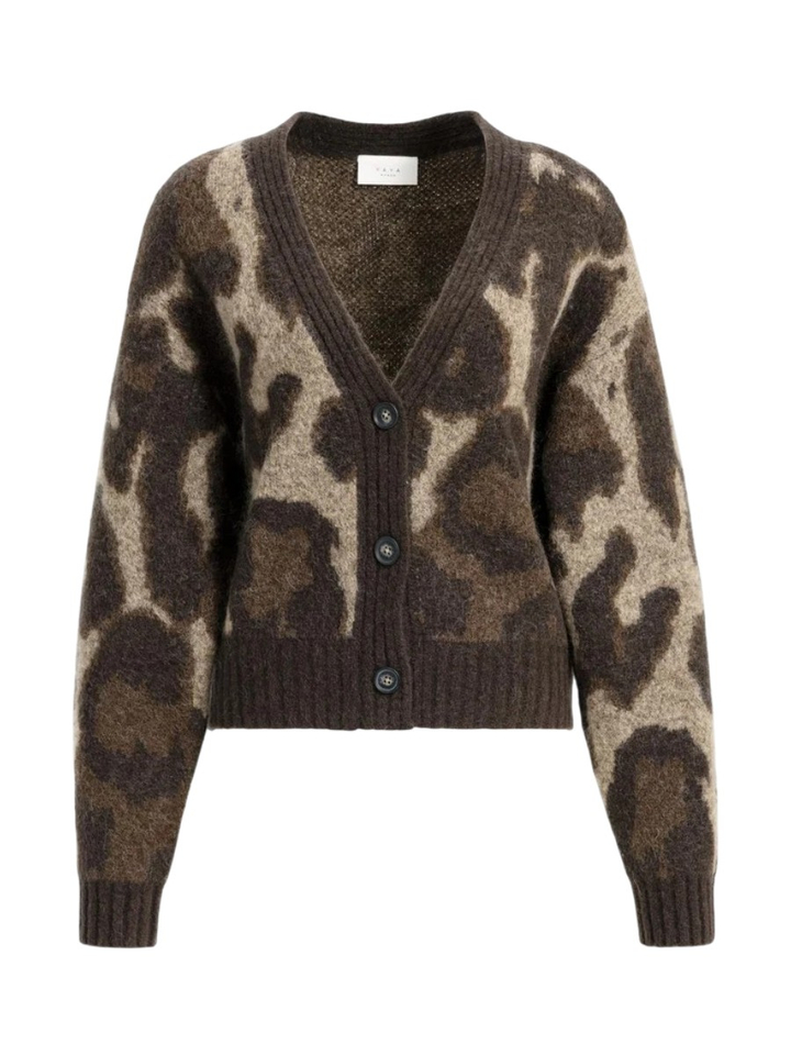 Bruine/beige cardigan in dierenprint met knopen Yaya