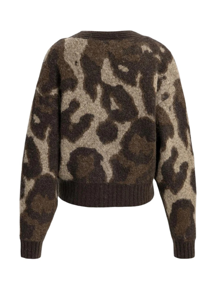Bruine/beige cardigan in dierenprint met knopen Yaya