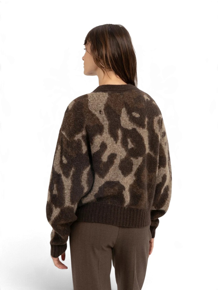 Bruine/beige cardigan in dierenprint met knopen Yaya