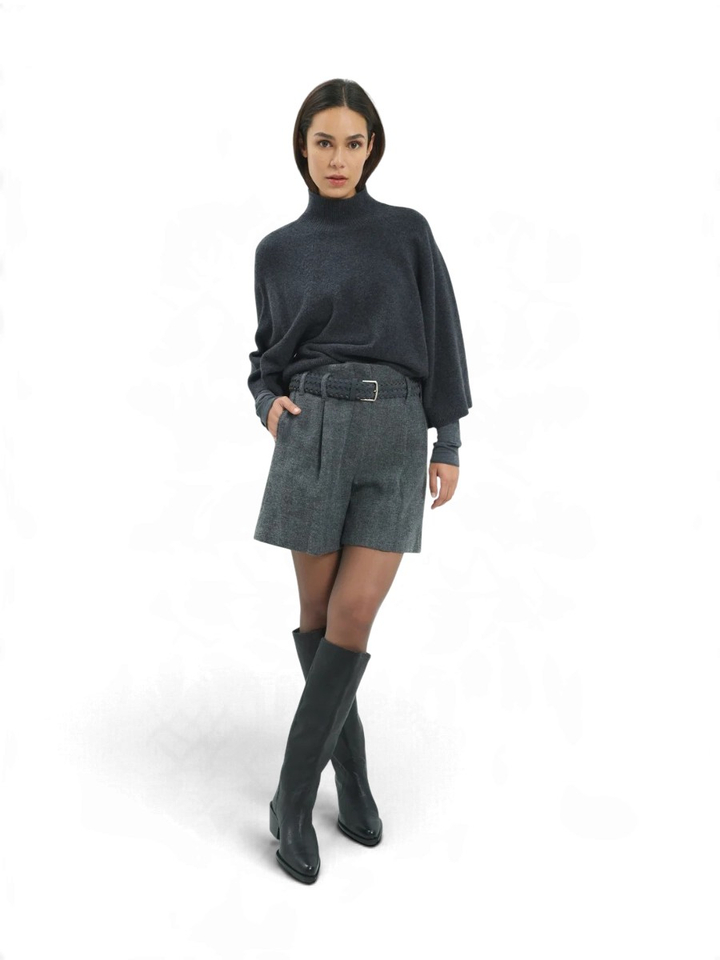 Donkergrijze korte short met zakken en elastische taille Yaya 