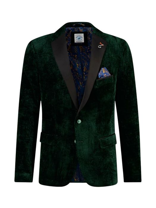 Groene velvet blazer met knopen en detail aan de kraag A Fish Named Fred