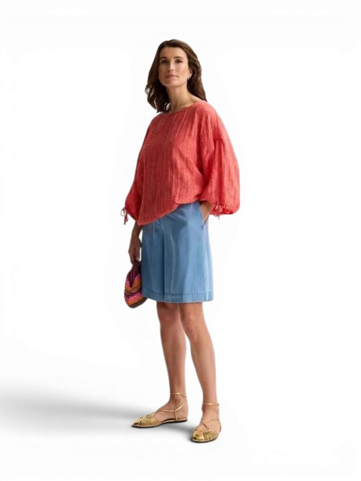 Terracottakleurige blouse met elastiek 