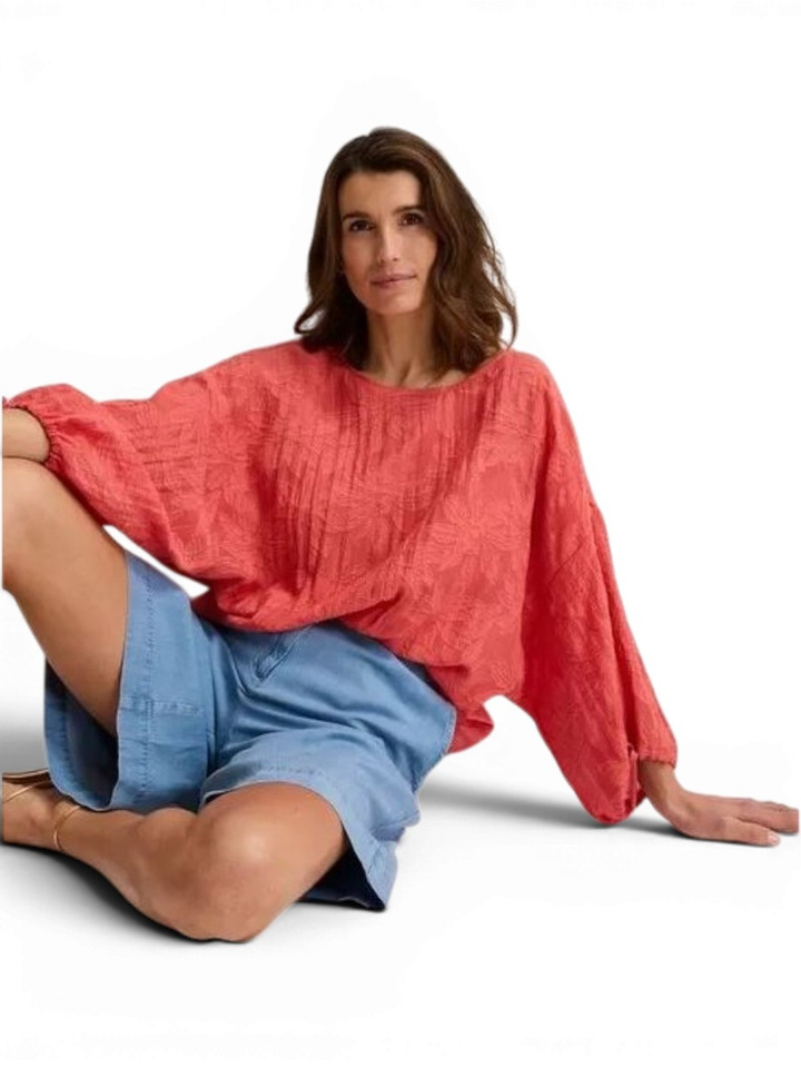 Terracottakleurige blouse met elastiek 