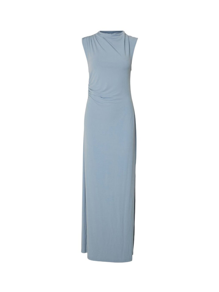 Lichtblauwe feestelijke maxi-jurk met cut-out en split Selected 