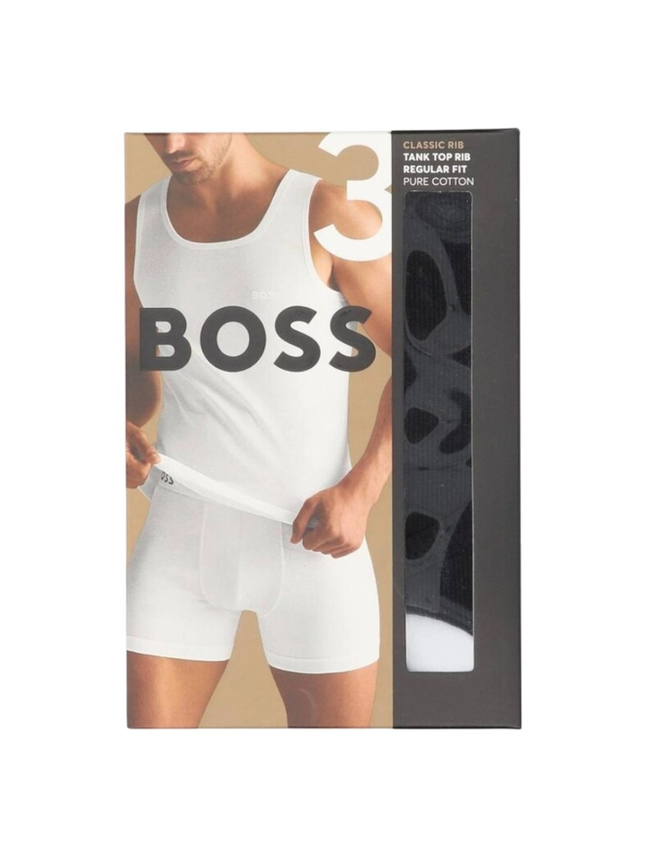 Zwarte tank top rib regular fit 3-pack Hugo Boss 