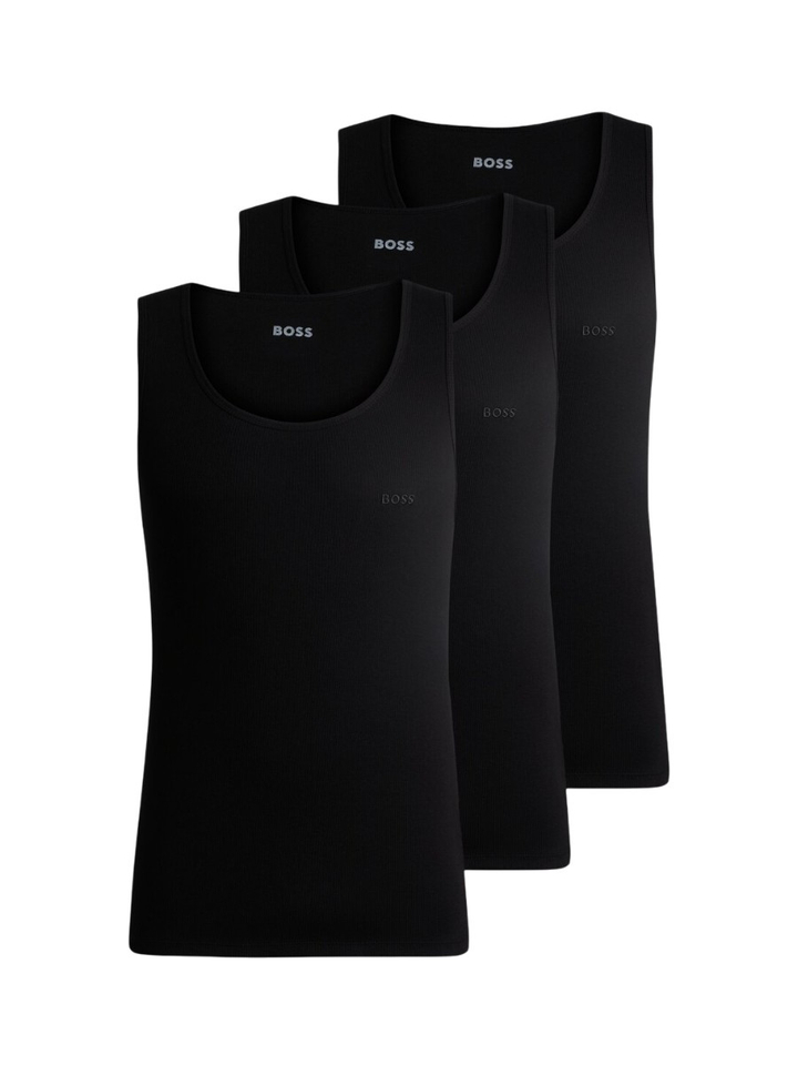 Zwarte tank top rib regular fit 3-pack Hugo Boss 