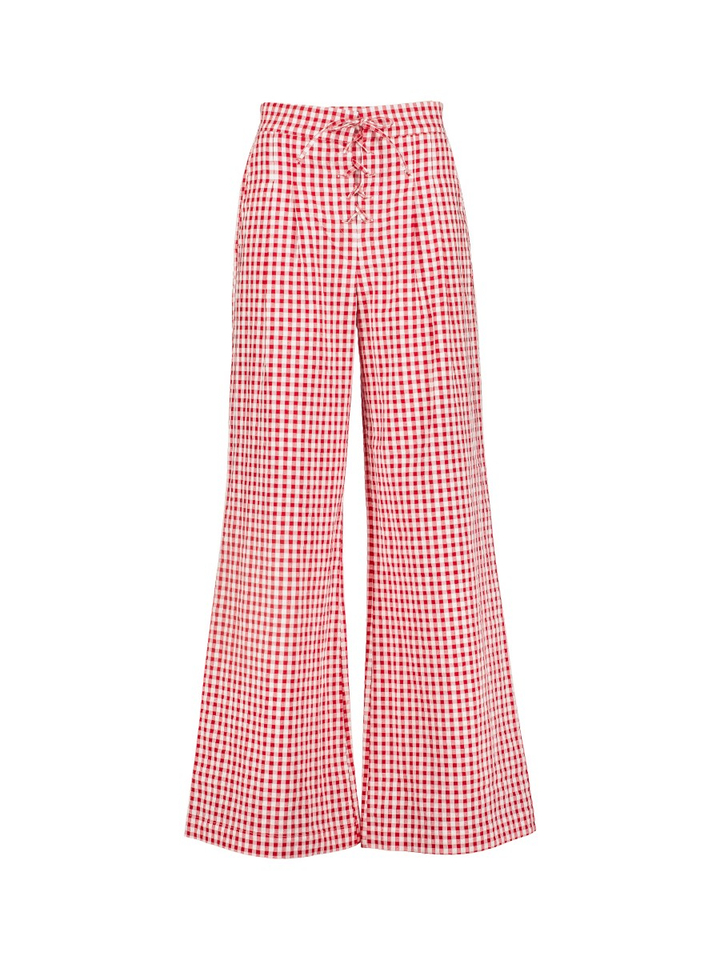 Rode broek met ruitmotief Flora Bad Habits 