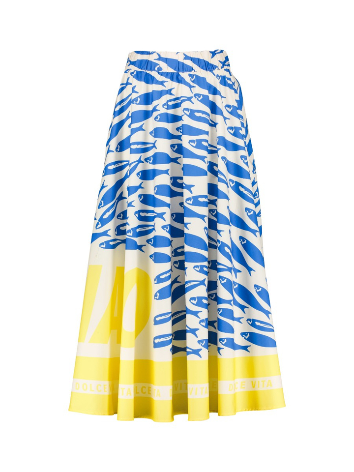 Witte lange rok met blauwe print Vila 