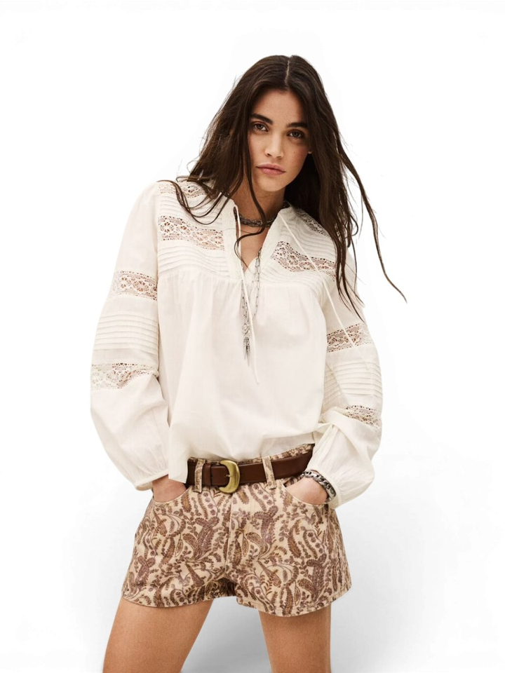 Beige bloes gehaakte detail Nami BA&SH