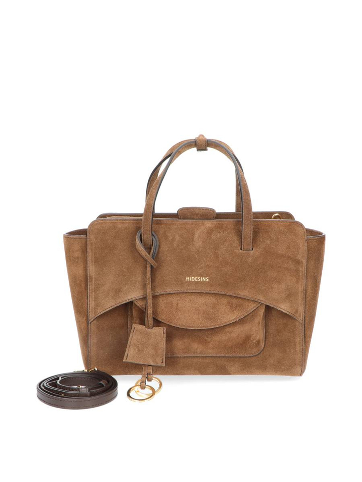 Chocolade handtas Flap suede medium Hidesins 