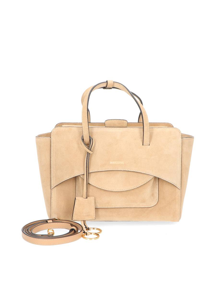 Camel handtas Flap suede medium Hidesins 