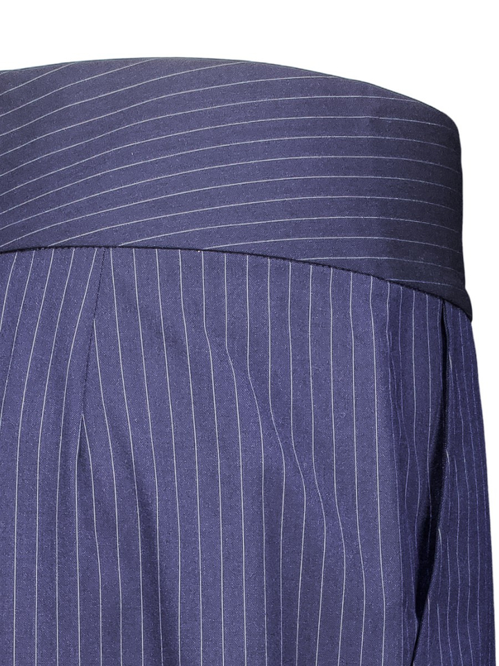 Navy blauwe pinstripe broek met bandplooien en aangesloten enkelmanchetten Haute L'amitie