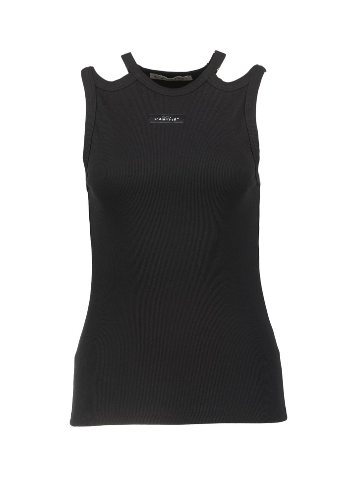 Zwarte top in ribbel met open schouder Haute L'amitie 