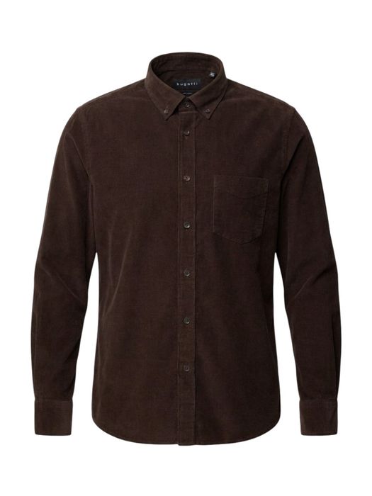 Bruin hemd in ribfluweel ( regular fit) met lange mouwen Bugatti