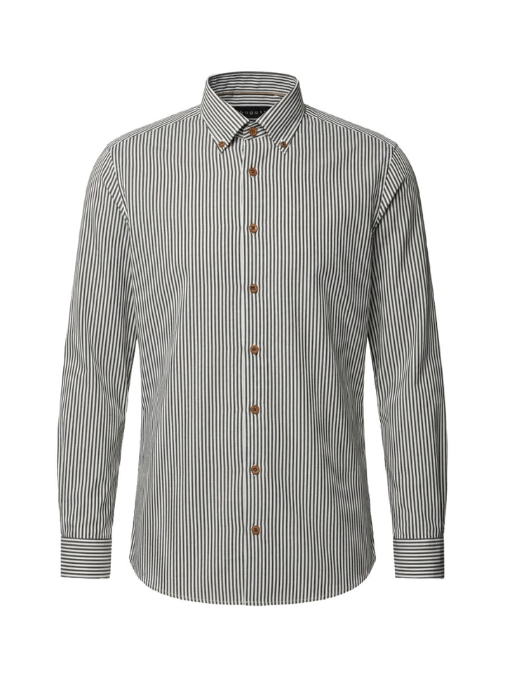Wit katoenen hemd (slim fit) met groene strepen en lange mouwen Bugatti