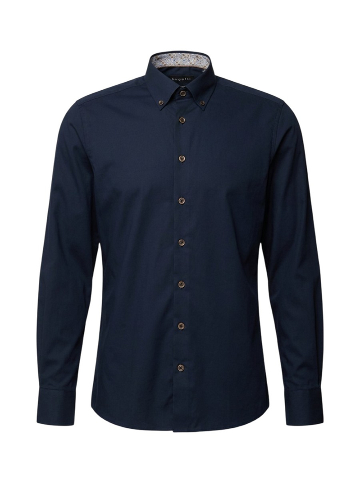 Blauw zacht katoenen hemd (regular fit) met lange mouwen Bugatti