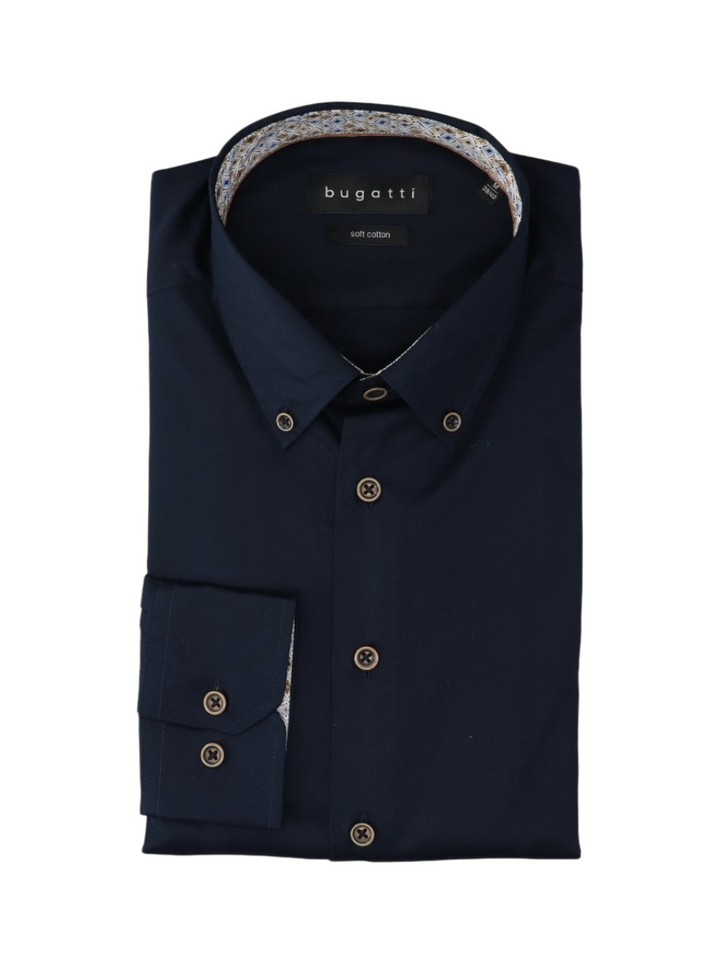 Blauw zacht katoenen hemd (regular fit) met lange mouwen Bugatti