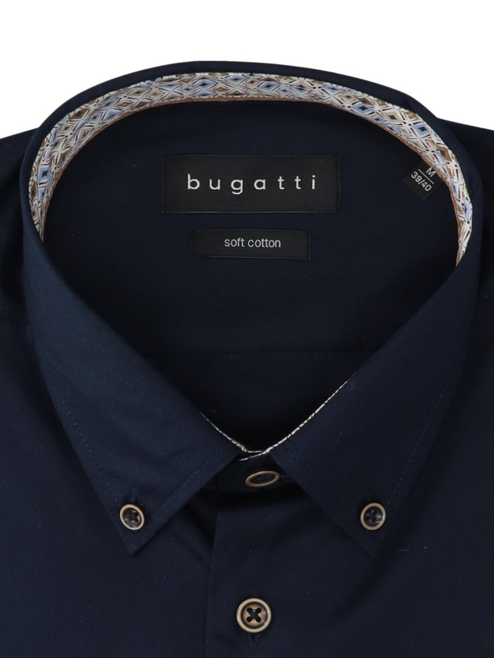 Blauw zacht katoenen hemd (regular fit) met lange mouwen Bugatti