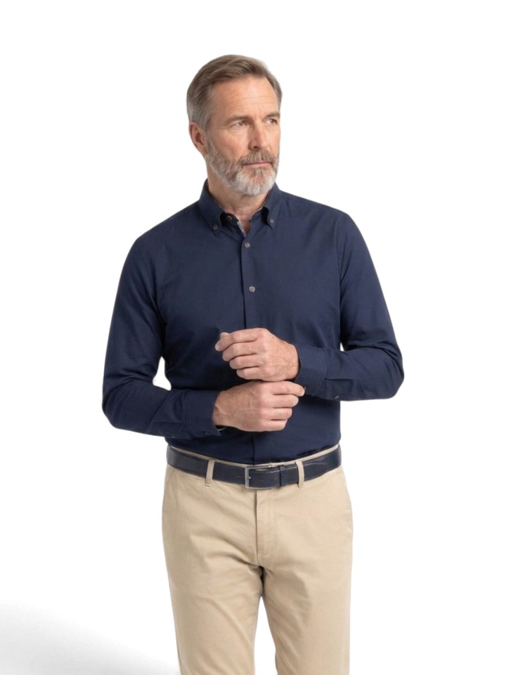 Blauw zacht katoenen hemd (regular fit) met lange mouwen Bugatti