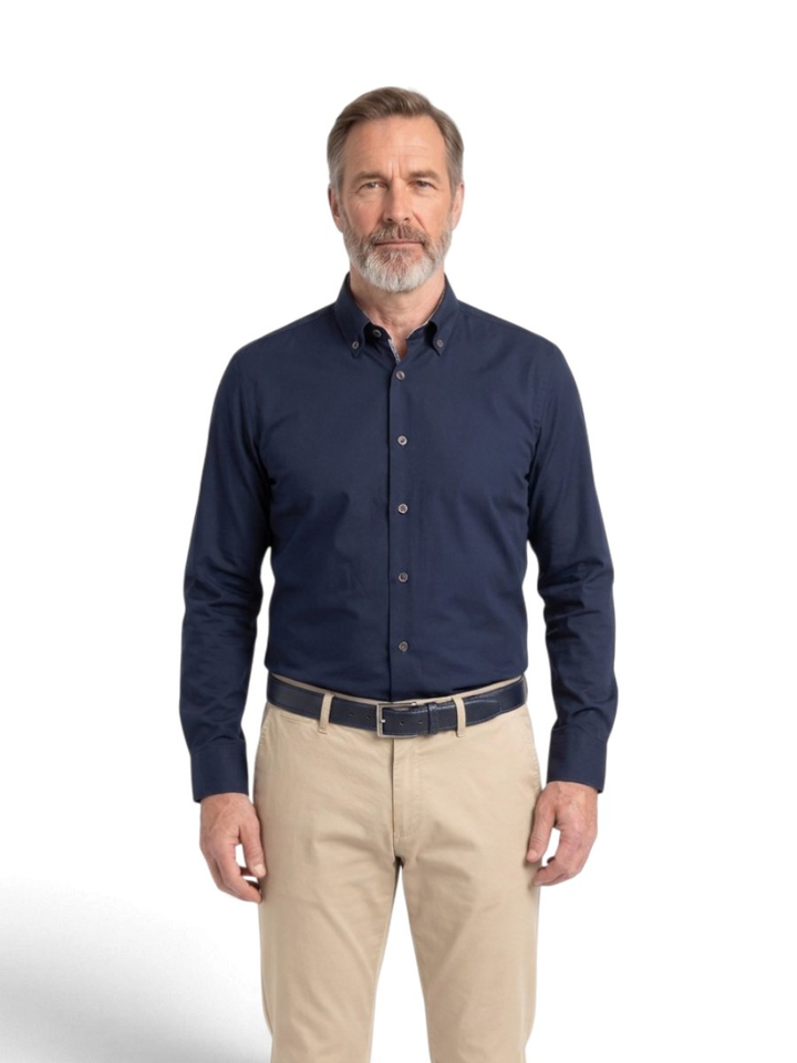 Blauw zacht katoenen hemd (regular fit) met lange mouwen Bugatti
