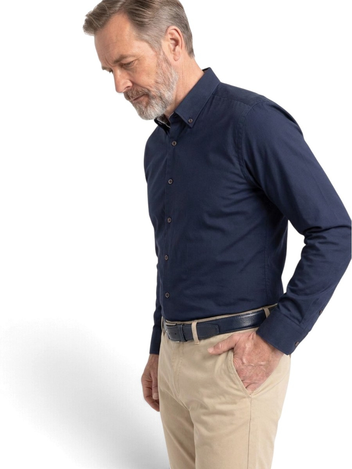 Blauw zacht katoenen hemd (regular fit) met lange mouwen Bugatti