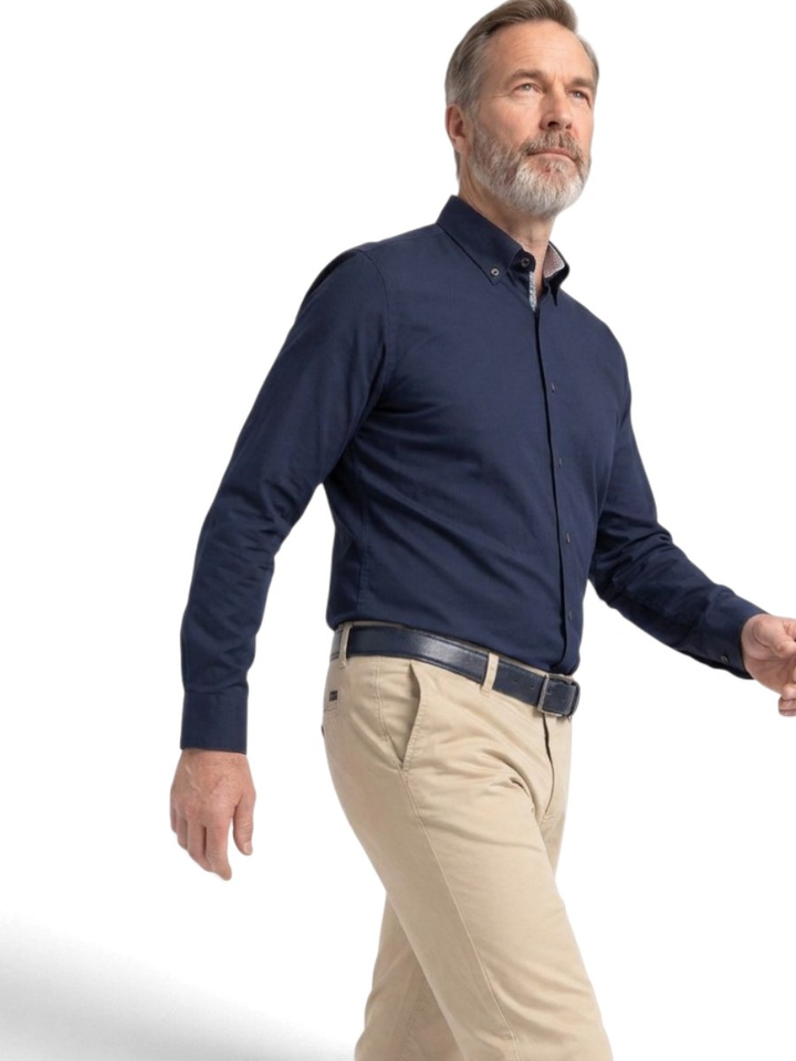 Blauw zacht katoenen hemd (regular fit) met lange mouwen Bugatti