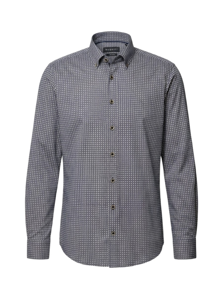 Blauw katoenen hemd (regular fit) met details en lange mouwen Bugatti