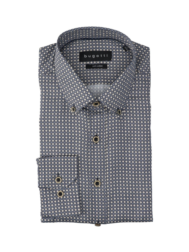 Blauw katoenen hemd (regular fit) met details en lange mouwen Bugatti