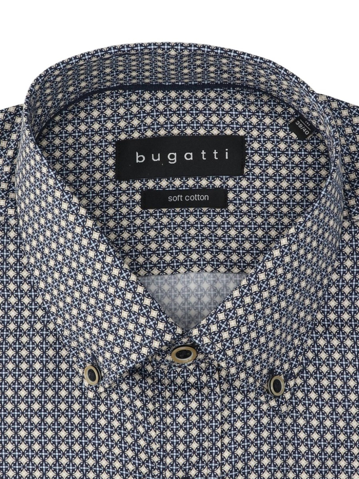 Blauw katoenen hemd (regular fit) met details en lange mouwen Bugatti