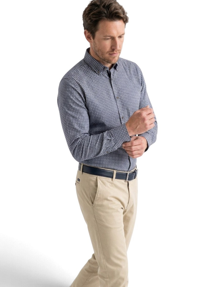 Blauw katoenen hemd (regular fit) met details en lange mouwen Bugatti